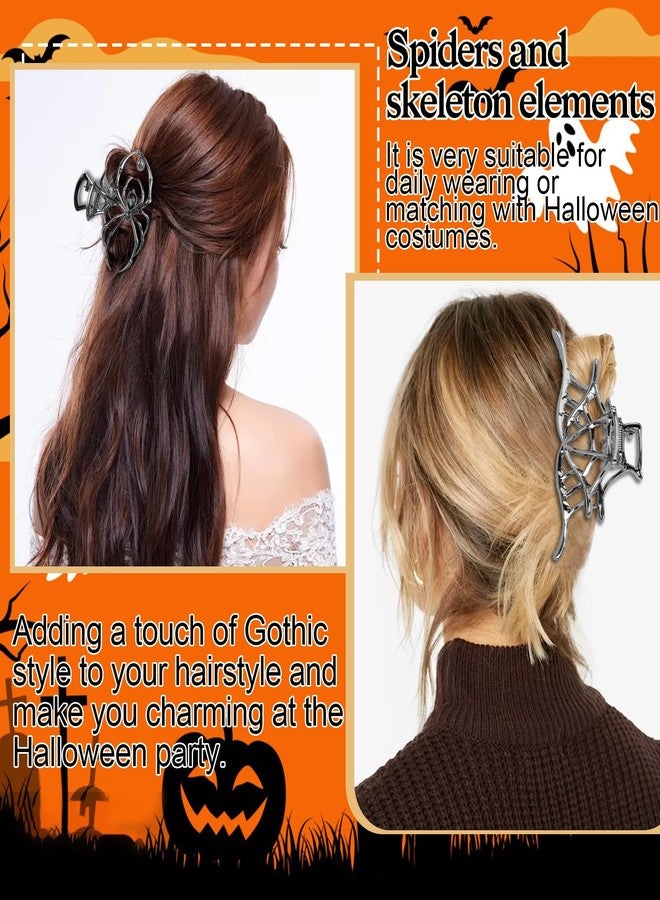 ACO-UINT Spider Hair Claw Clips, 4 Pack Halloween Hair Accessories Gothic Black Metal Claw Clips for Women with Spider Skull Web Designs Goth Spooky Fun Style - Image 4